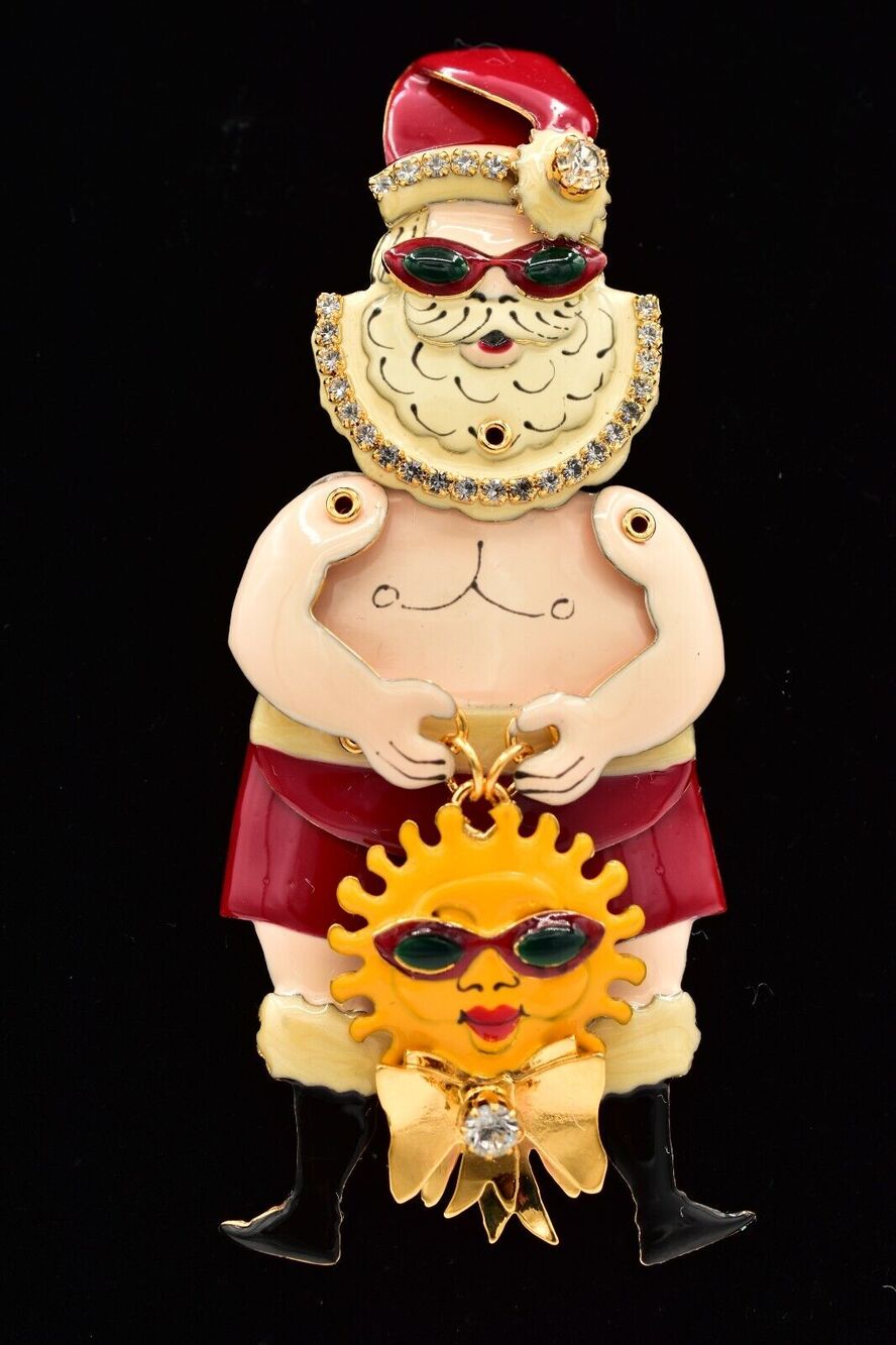 Lunch At The Ritz Vintage Christmas Pin Brooch Pendant Santa Sun Signed BinAJ